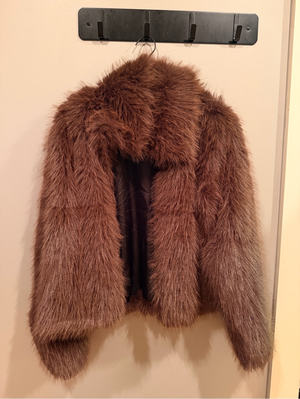 AIXIRUI Chocolate Brown Faux Fur Cropped Jacket Oversized Teddy Coat